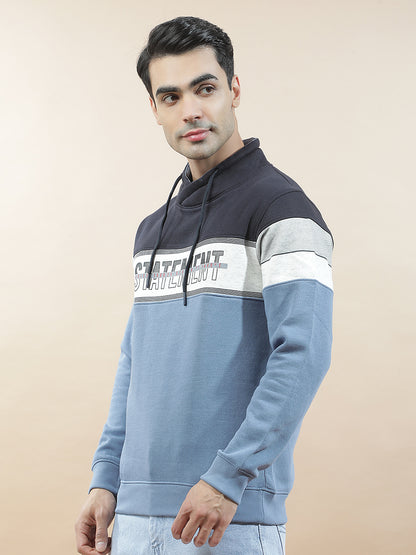 Sweatshirt for Men l Winter Wear Fleece Fabric Mandarin Collar Regular Fit Color Block Pattern