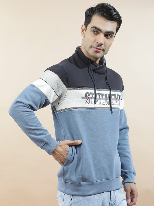 Sweatshirt for Men l Winter Wear Fleece Fabric Mandarin Collar Regular Fit Color Block Pattern