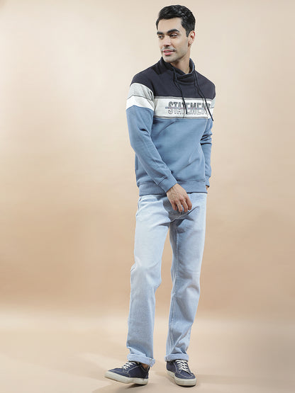 Sweatshirt for Men l Winter Wear Fleece Fabric Mandarin Collar Regular Fit Color Block Pattern