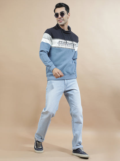 Sweatshirt for Men l Winter Wear Fleece Fabric Mandarin Collar Regular Fit Color Block Pattern