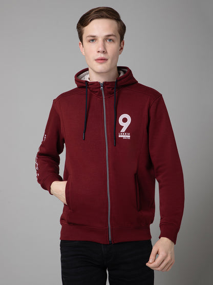 Solid Maroon Full Sleeves Hooded Neck Regular Fit Casual Sweatshirt for Men