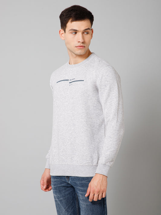 Solid Grey Full Sleeves Round Neck Regular Fit Casual Sweatshirt For Men