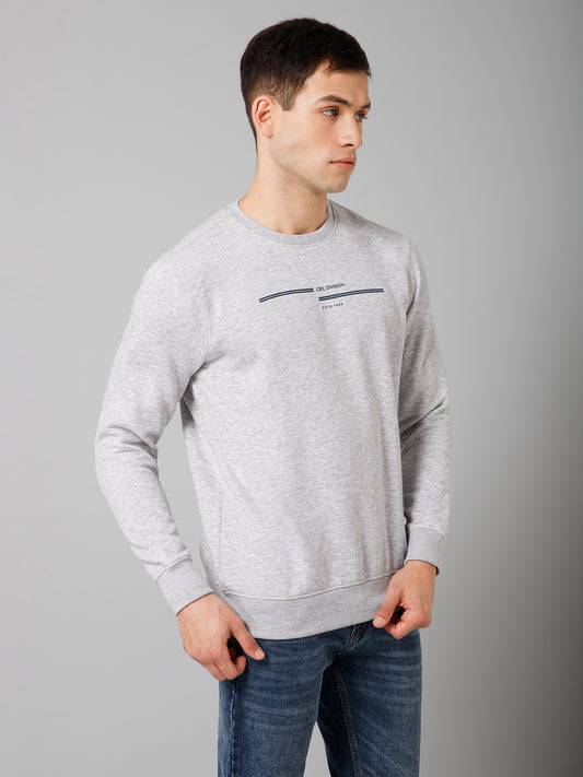 Solid Grey Full Sleeves Round Neck Regular Fit Casual Sweatshirt For Men