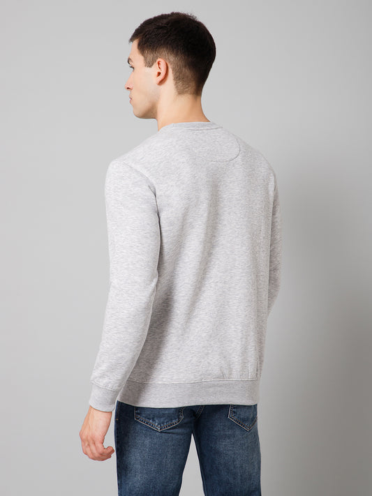 Solid Grey Full Sleeves Round Neck Regular Fit Casual Sweatshirt For Men