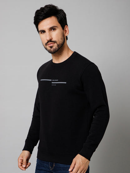 Solid Black Full Sleeves Round Neck Regular Fit Casual Sweatshirt For Mens