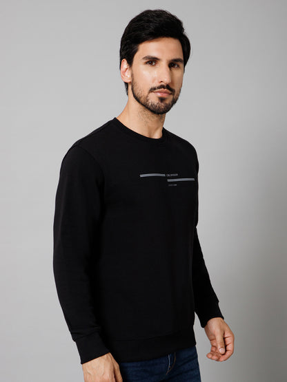 Solid Black Full Sleeves Round Neck Regular Fit Casual Sweatshirt For Mens