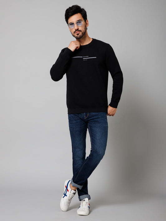 Solid Black Full Sleeves Round Neck Regular Fit Casual Sweatshirt For Mens