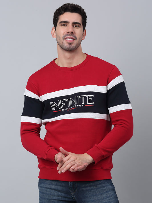 Typographic Red Full Sleeves Round Neck Regular Fit Casual Sweatshirt For Men