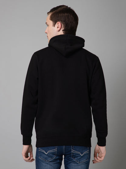 Printed Black Full Sleeves Hooded Neck Regular Fit Casual Sweatshirt for Men