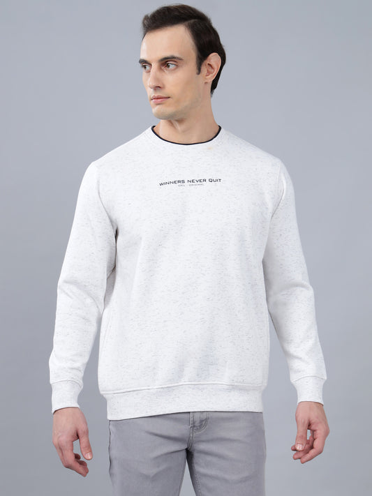 Men's Solid Off White Round Neck Sweatshirt