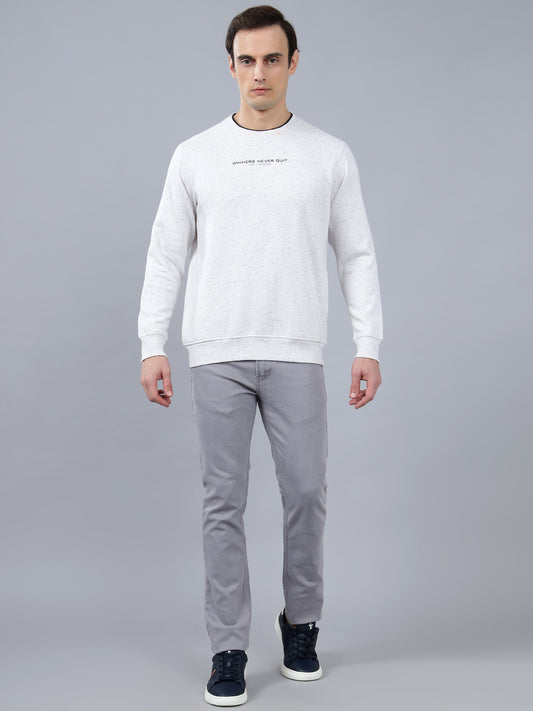 Men's Solid Off White Round Neck Sweatshirt