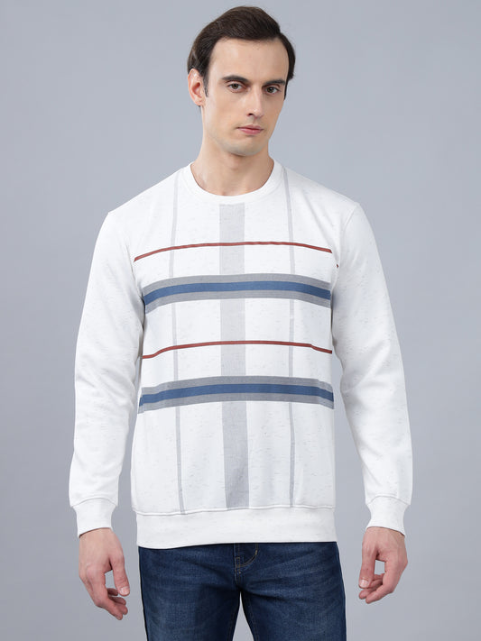 Men's Checkered White Round Neck Sweatshirt