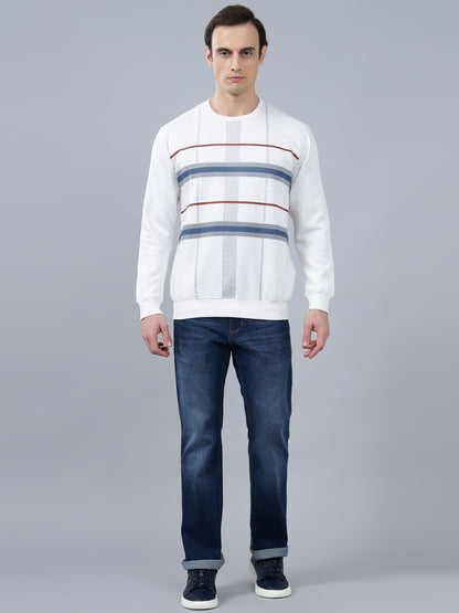 Men's Checkered White Round Neck Sweatshirt