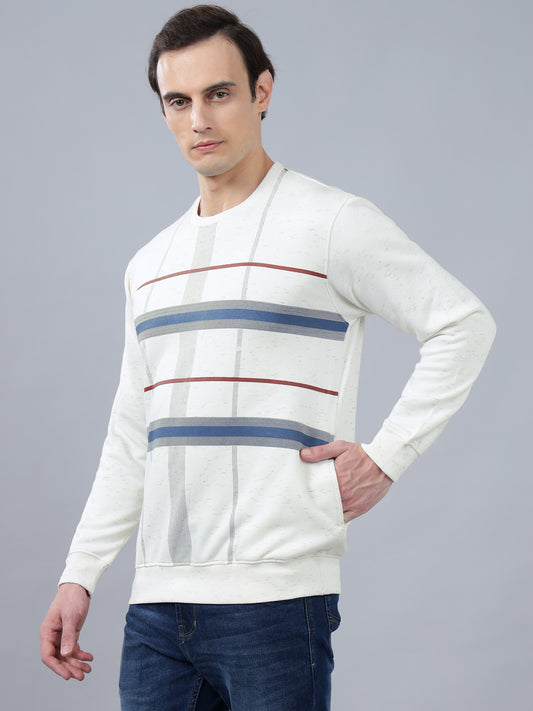 Men's Checkered White Round Neck Sweatshirt