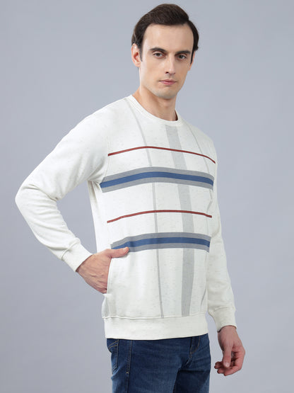 Men's Checkered White Round Neck Sweatshirt