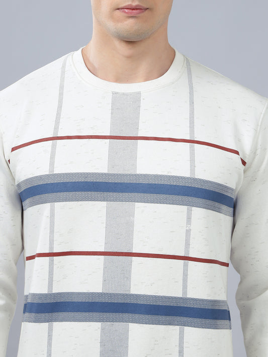 Men's Checkered White Round Neck Sweatshirt