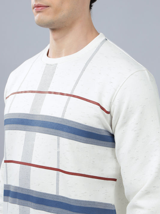 Men's Checkered White Round Neck Sweatshirt