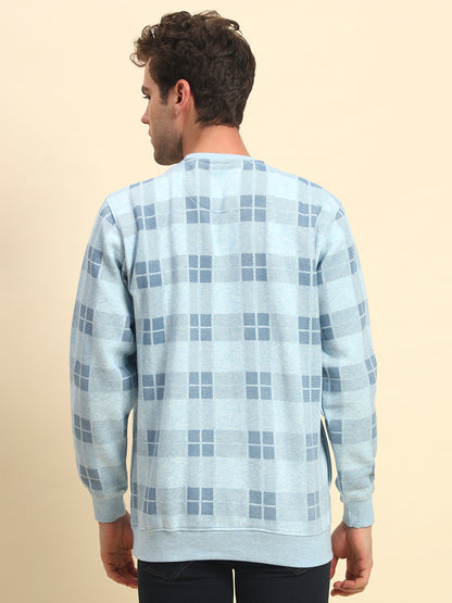Sweatshirt for Men | Winter Wear Fleece Fabric Pull-On Closure Round Neck Regular Fit Checkered Pattern
