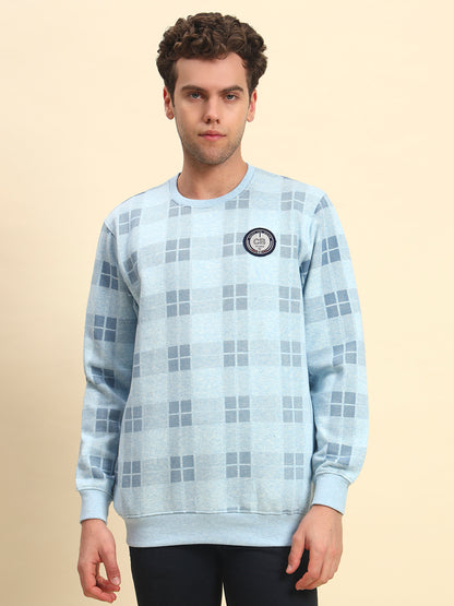 Sweatshirt for Men | Winter Wear Fleece Fabric Pull-On Closure Round Neck Regular Fit Checkered Pattern