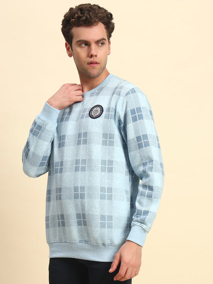Sweatshirt for Men | Winter Wear Fleece Fabric Pull-On Closure Round Neck Regular Fit Checkered Pattern