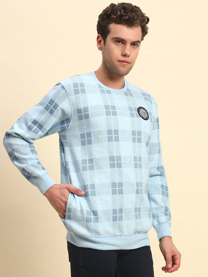Sweatshirt for Men | Winter Wear Fleece Fabric Pull-On Closure Round Neck Regular Fit Checkered Pattern