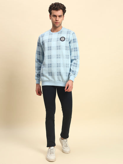 Sweatshirt for Men | Winter Wear Fleece Fabric Pull-On Closure Round Neck Regular Fit Checkered Pattern