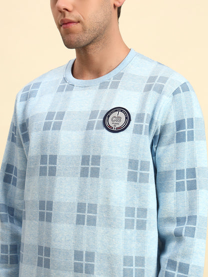 Sweatshirt for Men | Winter Wear Fleece Fabric Pull-On Closure Round Neck Regular Fit Checkered Pattern