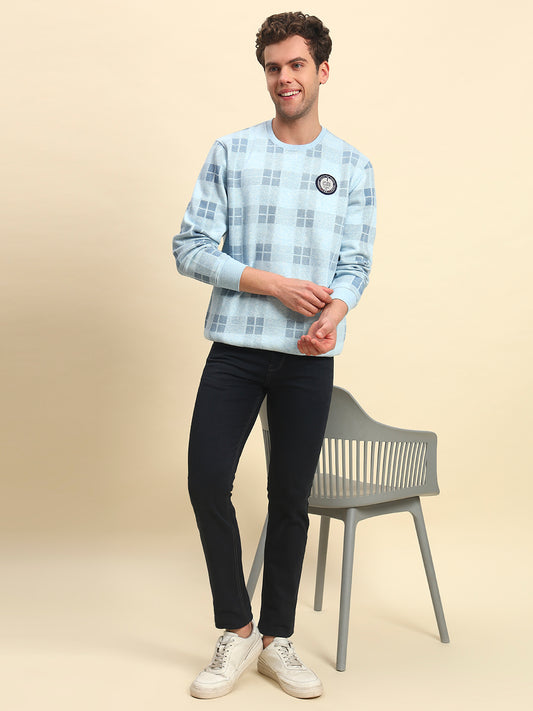 Sweatshirt for Men | Winter Wear Fleece Fabric Pull-On Closure Round Neck Regular Fit Checkered Pattern