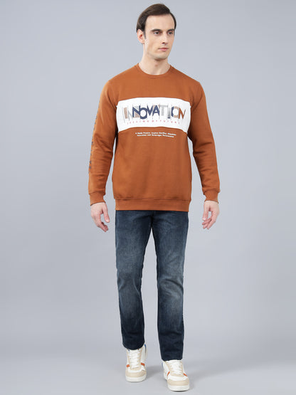Men's Typography Printed Brown Round Neck Sweatshirt