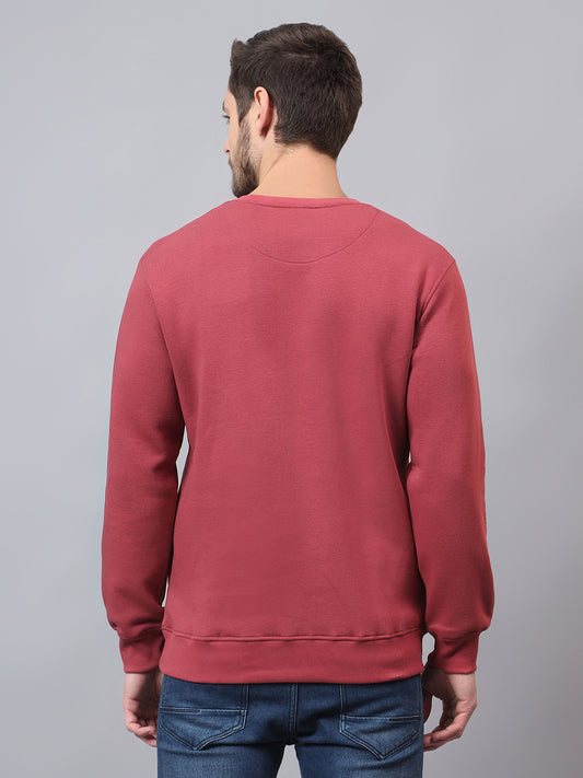 Men's Wine Printed Round Neck Sweatshirt