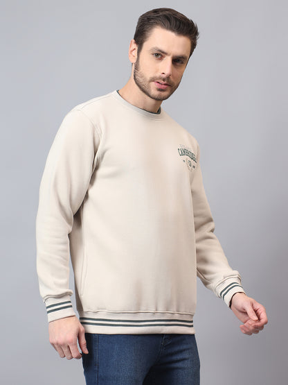 Men's Cream Printed Round Neck Sweatshirt