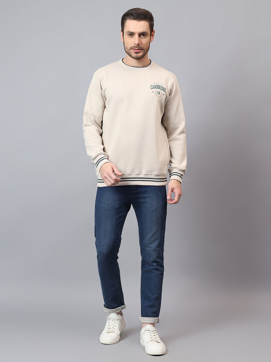 Men's Cream Printed Round Neck Sweatshirt