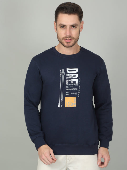 Men's Printed Ink Blue Round Neck Sweatshirt