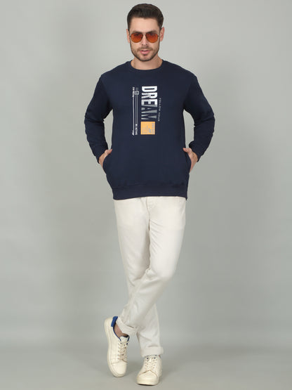 Men's Printed Ink Blue Round Neck Sweatshirt