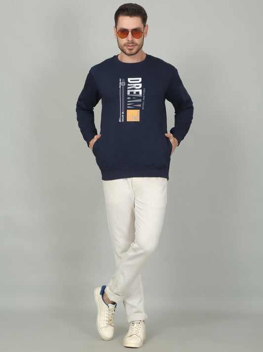 Men's Printed Ink Blue Round Neck Sweatshirt