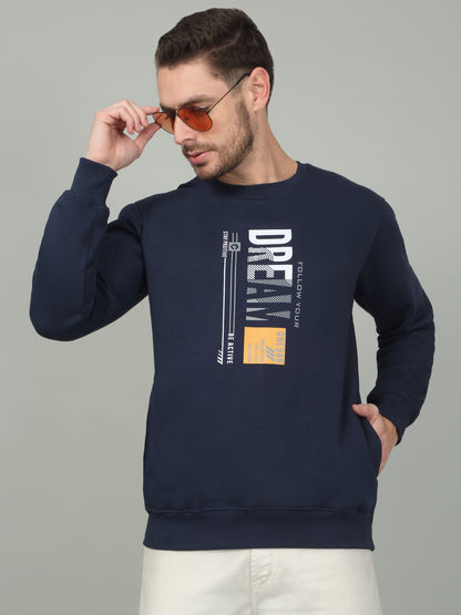 Men's Printed Ink Blue Round Neck Sweatshirt