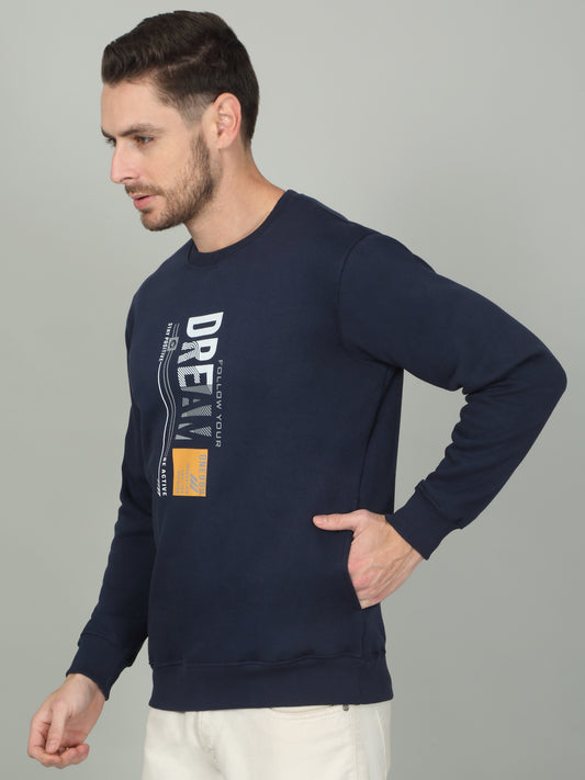 Men's Printed Ink Blue Round Neck Sweatshirt