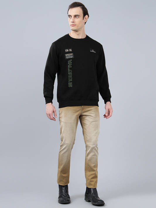 Men's Typography Printed Black Round Neck Sweatshirt