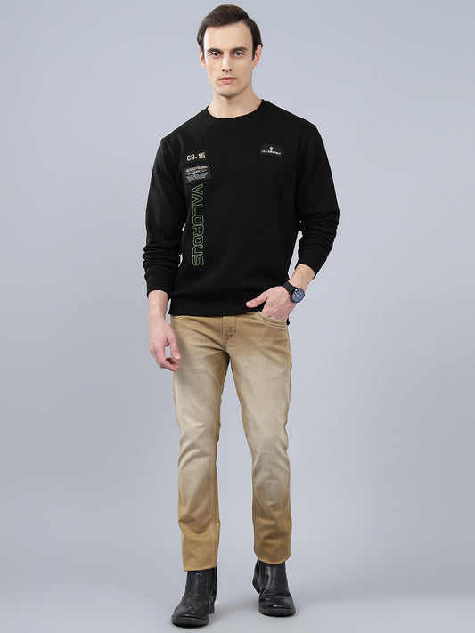 Men's Typography Printed Black Round Neck Sweatshirt