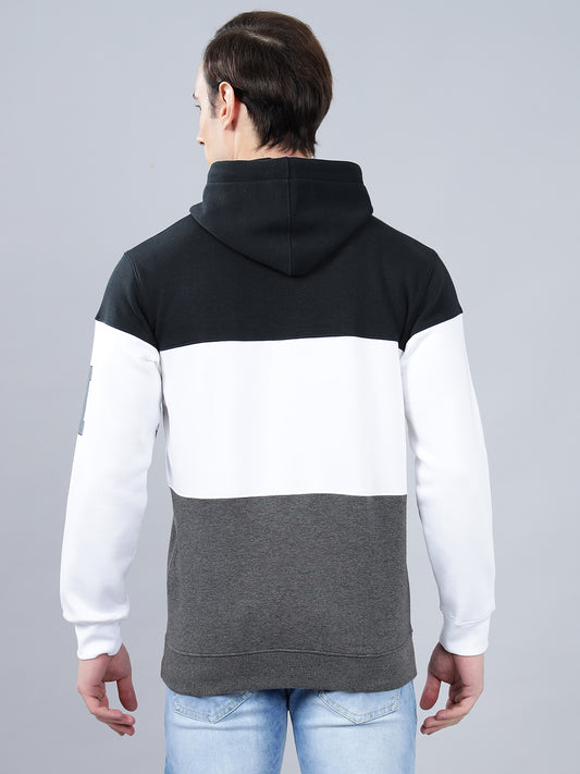 Men's Color Block Navy Blue Hoody Neck Sweatshirt