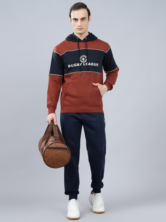 Men's Typography Printed Rust Hoody Neck Sweatshirt