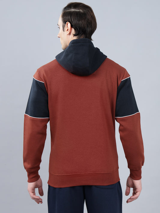 Men's Typography Printed Rust Hoody Neck Sweatshirt