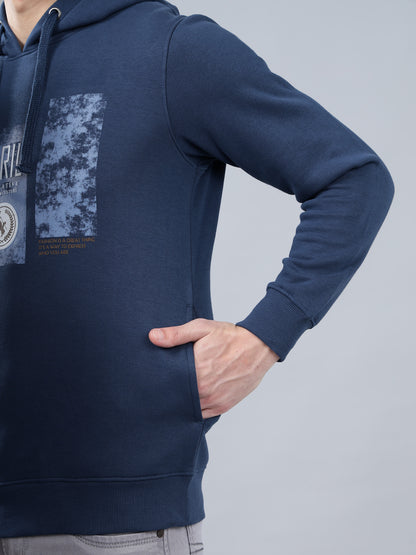 Men's Typography Printed Blue Hoody Neck Sweatshirt