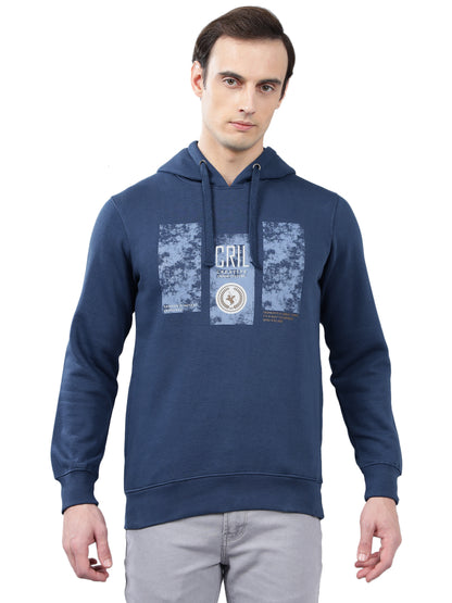 Men's Typography Printed Blue Hoody Neck Sweatshirt