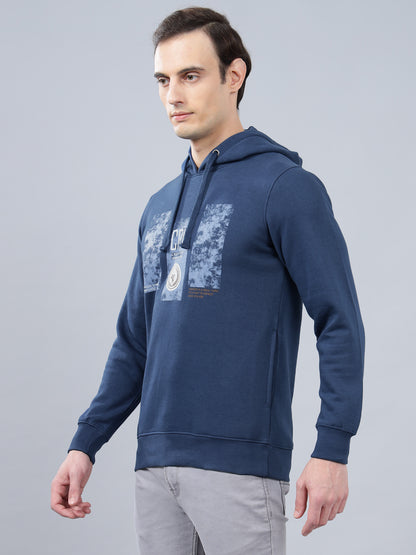 Men's Typography Printed Blue Hoody Neck Sweatshirt
