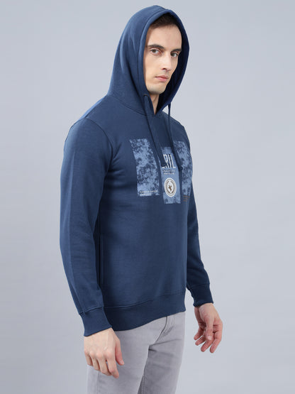 Men's Typography Printed Blue Hoody Neck Sweatshirt