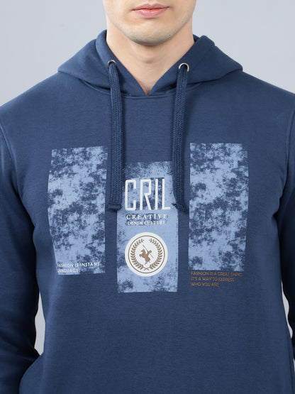 Men's Typography Printed Blue Hoody Neck Sweatshirt