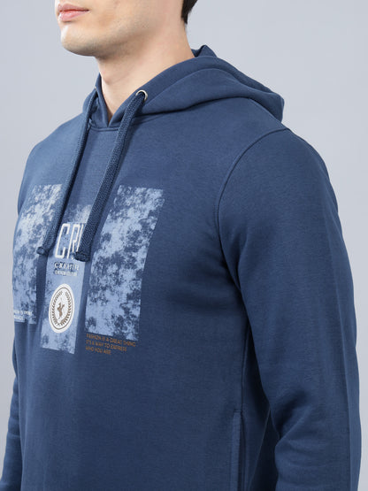 Men's Typography Printed Blue Hoody Neck Sweatshirt