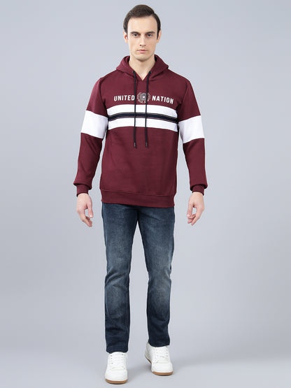 Men's Striped Maroon Hoody Neck Sweatshirt
