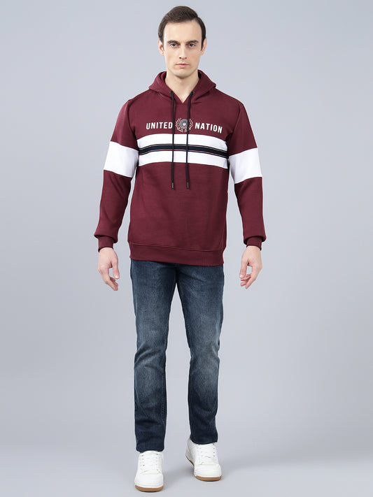 Men's Striped Maroon Hoody Neck Sweatshirt